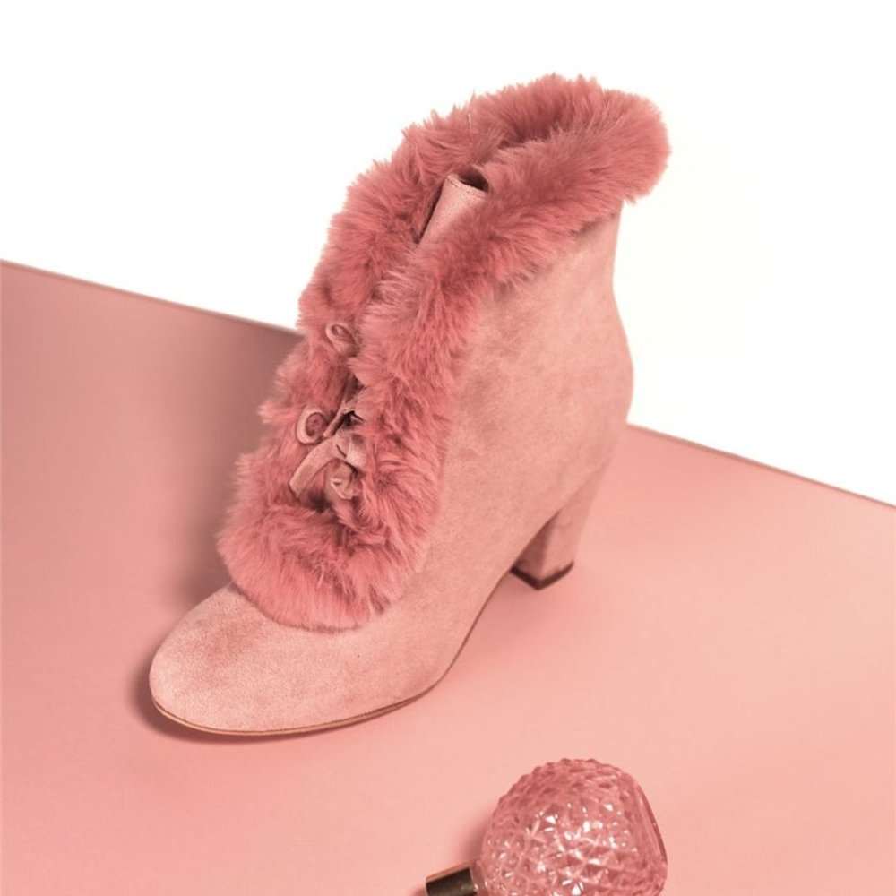 Tatiana Pink Fur Retro Pinup Boots by Lulu Hun